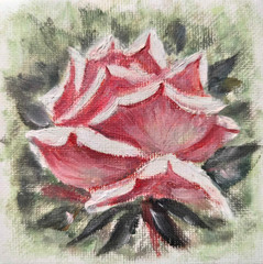 TEXTURED IMPASTO Original Art OIL CANVAS Painting Flowers VINTAGE PINK ROSE Gift