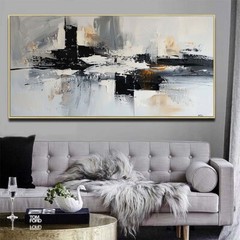 Black Gray Handpainted Orange Abstract Oil Painting On Canvas Wall Art Pictures