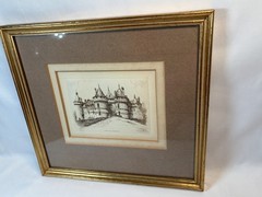 Antique Engraving Chateau de Chaumont Matted Framed By LEOPOLD ROBIN 19th c
