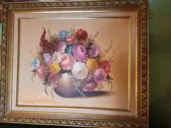 Beautiful Oil Painting Floral On Canvas Signed Roses Gold Frame P.H.Havens Nice