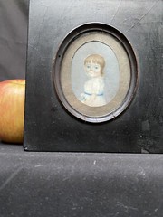 1830’s Miniature Folk Art Portrait Naive Charming Holding Flower American School