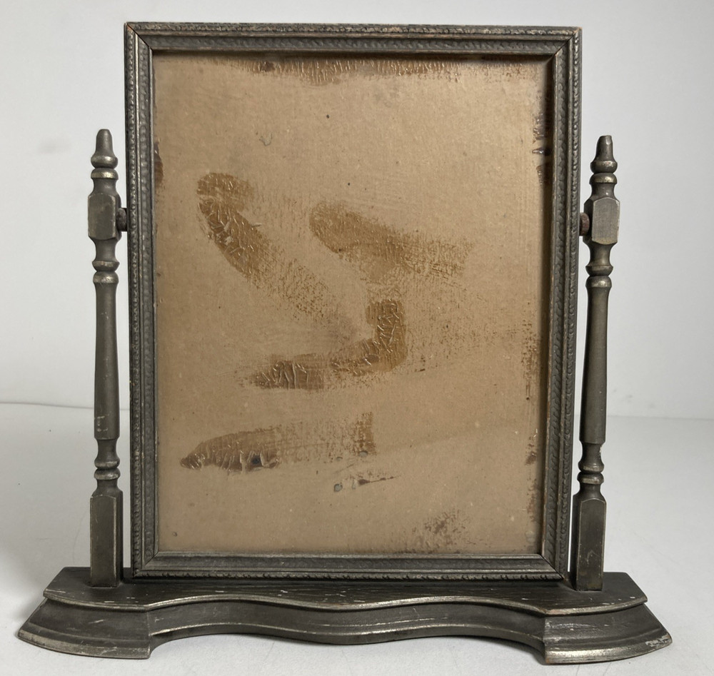Vintage Original Painting Picture Frame Silver Pressed Swivel Wood 7 X 9.25″