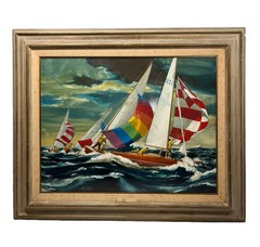 KEN HODGES AMERICAN ILLUSTRATOR SAILBOAT YACHT RACE NAUTICAL OCEAN PAINTING
