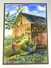 Vintage Watercolor Painting Barn Countryside Signed Original Landscape 23×19