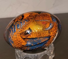 Dragon Baby Lucite ? Egg 3.25 X 2″ Orange And Blue