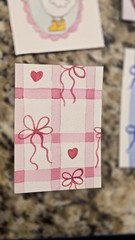 „Coquette Pink Bow Pattern 1“ cute ACEO art card original by Cassandra Lyon