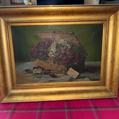 Antique Painting Oil on Canvas Basket Flowers Signed 19th century, dated 1897