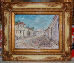 FRAMED SIGNED ORIGINAL OIL COLONIAL STREET OLD HAVANA, CUBA ARTIST: HECTO VIDAL