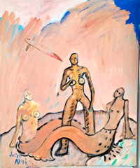 Mermaids Flying Sword Nude Women Orignal Painting Acrylic On Canvasboard 20×24