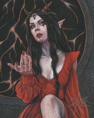 Gothic Fantasy Art ORIGINAL PAINTING Demon Woman Dark Fox Orange Red Sexy Evil