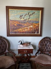 John C Green 1977 Oil on Canvas Waterfowl Wildlife Canadian Geese Painting Huge!