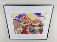 Original Illegibly Signed Watercolor Painting 18.75×16.25 Framed Abstract Art