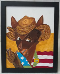 Whimsical Original Cubism Art of PATRIOTIC MAN Acrylic on Board 11″ by 14″