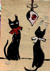 ORIGINAL ACEO PAINTING Cat Kitten Miniature Card By Carole Collins