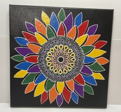 12” x 12” Rainbow Flower Mandala Canvas – By JaDeL