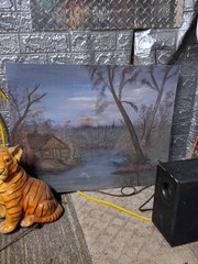 Vintage Louisiana Twilight Oil Painting Signed Framed Bayou Landscape c. 1930s