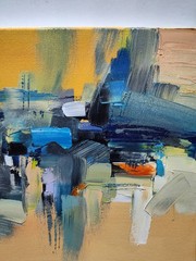 Original oil painting 12″x12″, Landscape, Expressionism, Contemporary asrt, City