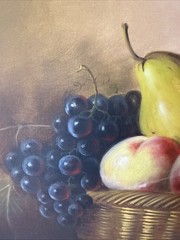 42 x 30” Large Signed Real Oil Painting Framed Art Fruit Basket Cherries Grapes