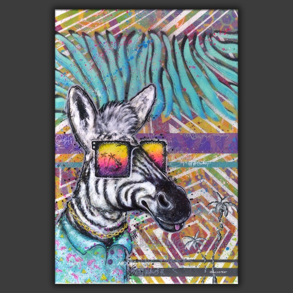 „THERE SHE GOES“ canvas print, fantasy tattoo graffiti Miami zebra stripe gum