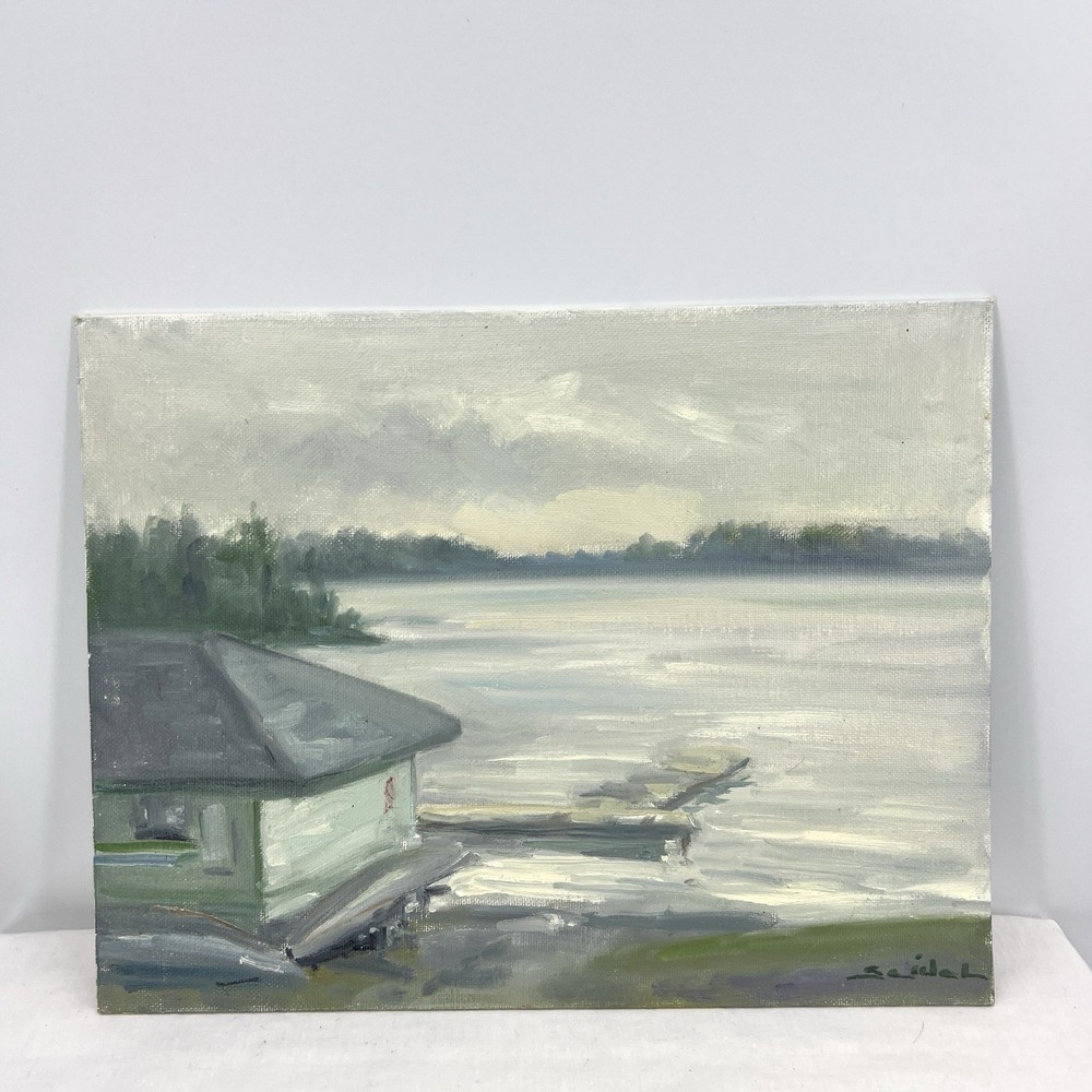Original Artwork Study 11”x14” Oil Canvas Panel Boat Dock Tadeusz Seidel