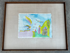 Asaph Ben Menahem(b.1940-) „A Paradise Scene“ Original Watercolor on Paper. 1969