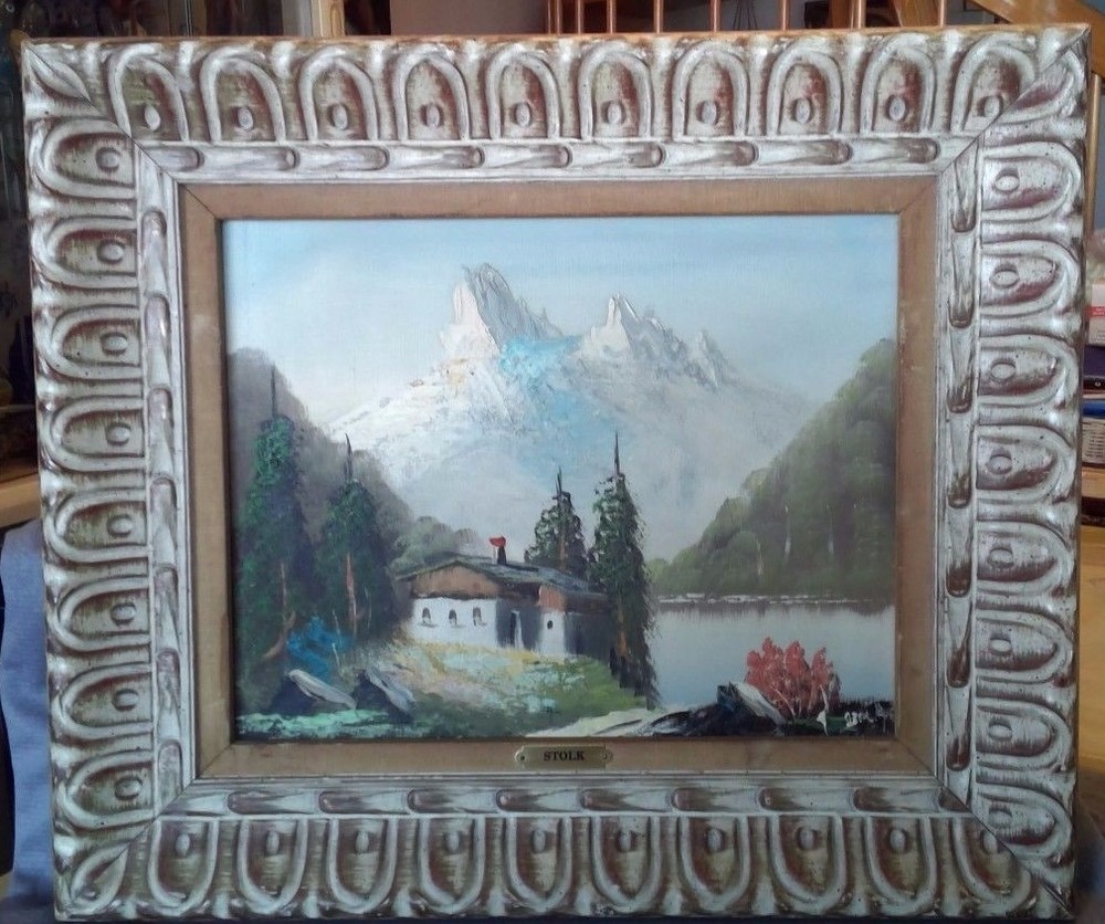 Vintage Holland Mountain w/ Lake View (1960’s) Signed – STOLK~Great Custom Frame