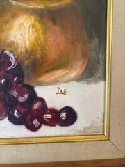 Vintage Signed Original Still Life Oil On Canvas Fruit and Wine Painting 14X18