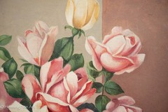 Stunning Vintage Oil Painting of Pink Roses in Clear Vase Signed A. Ruiz, Fine!