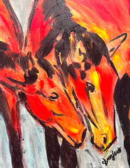 Guajardo Art: Horse Love 14X11 Original Canvas Neo Expressionism Art
