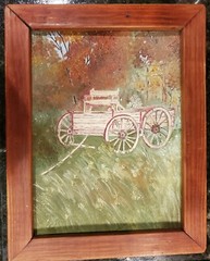 14×11 Inch Painting By American Artist Steely West AMERICANA Antique wagon signd