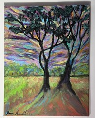 „Tanzanian Sunset“ Original Acrylic Landscape Painting 11×14 Textured Tree Art