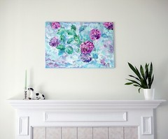 Hydrangea picture. Summer abstract flowers paint. Acrylic