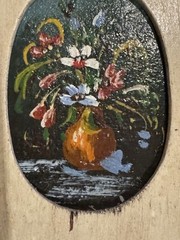 Pair of Vintage Folk Art Miniature Italian? Oil on Board Still Life Paintings