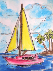 ACEO Nautical SAILBOAT LANDSCAPE Painting Art