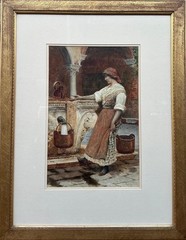 Nazzareno Cipriani Of Rome (1843 -1925) :The Watergirl . Watercolor, Signed