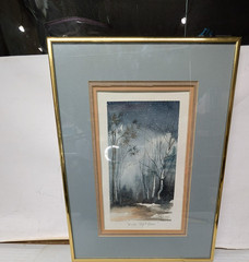Vintage Watercolor Landscape Painting Signed & Framed Gallery Sticker On Back
