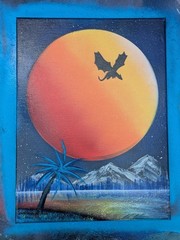 Celestial Guardian, 12×16 Spray Art on Canvas. Original Work. Signed.