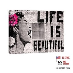 Banksy Life is Beautiful Modern Gallery Wrapped Giclee Canvas Wood 16″L x 12″W