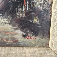 80s VTG Original Local Artist Signed Framed Painting of Charming Spanish Village