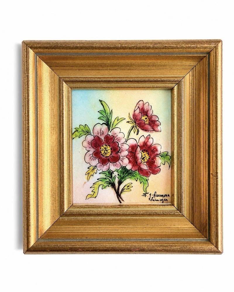 Vintage F.J. Carmona Limoges Enamel Floral Painting – Signed Hand Painted France