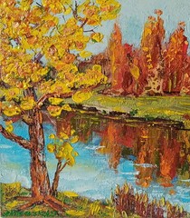 Autumn Impasto Painting Original Art Impression Oil Painting 8.4 x 9.8 in