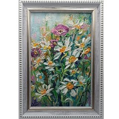 Original Wildflowers Oil Painting Daisies Bouquet Framed Vertical Miniature 6×4