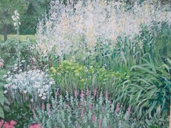 Wally Ames Original Oil/Canvas Board Painting Flower Path Pennsylvania 20th C