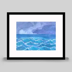 Original Watercolor Painting Stormy Seascape Water Landscape Signed Unframed 5×7