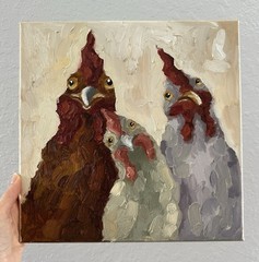 Chickens Oil Original Contemporary Art Painting Animal Wall Decor