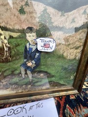 Antique Early American Oil, Painting, Us Navy Boy In Uniform Landscape Original