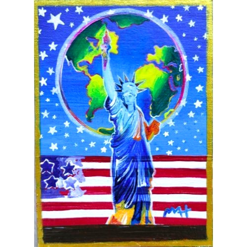 PETER MAX ‚Peace On Earth“ signed Beautiful Pop Art Acrylic Hand Painting NEW