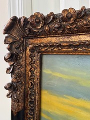 50×40″ Ornate Baroque Giltwood & Black Enamel Frame w/Oil on Canvas Painting