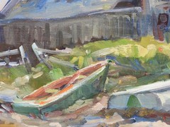Elise Davis Pieropan New England Coastal Boat House & Row Boats O/B Painting