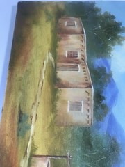 HAND PAINTED ART Mountain Cabin Well CANVAS PAINTING Wall Hanging Home Decor